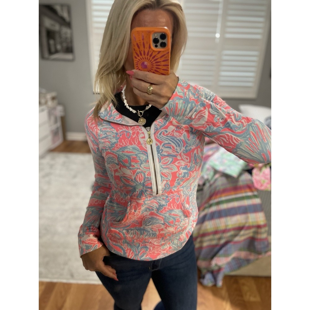 Lilly Pulitzer Skipper Popover Sz XS Pink Sun Ray Summer Siren Pulllover Pockets - Picture 2 of 16